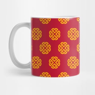 Celtic Endless Knot Golden on Red Background Mug